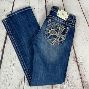 Miss Me Signature Blue Jeans Low Rise Straight Cross Pocket Jeans Size 2…